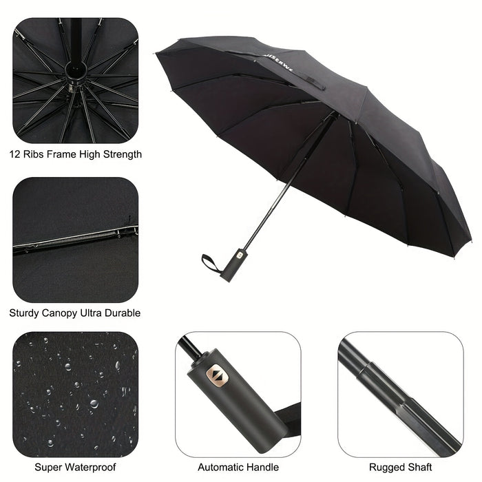 12-Bracket Windproof and Automatic Opening and Closing Button Teflon Coated Golf Umbrella with Extended Handle Travel Umbrella and High-end Umbrella Cover
