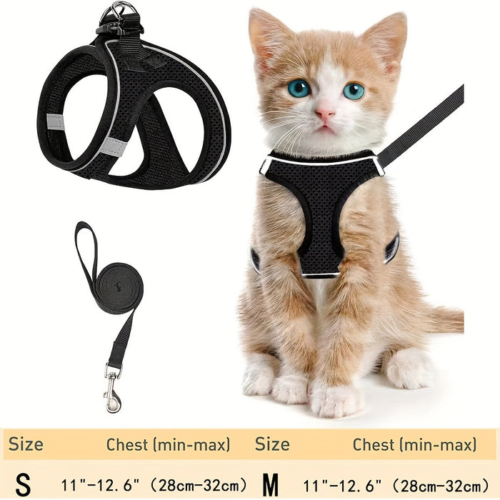 Escape-Proof Cat Harness & Leash Set: Reflective Soft Mesh Vest for Safe Outdoor Adventures with Your Kitten