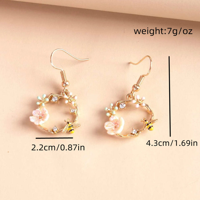 Korean Spring/Summer Bee Garland Silvery Needle Earrings Dongda Super Fairy Quality Shell Flower Stud Earrings
