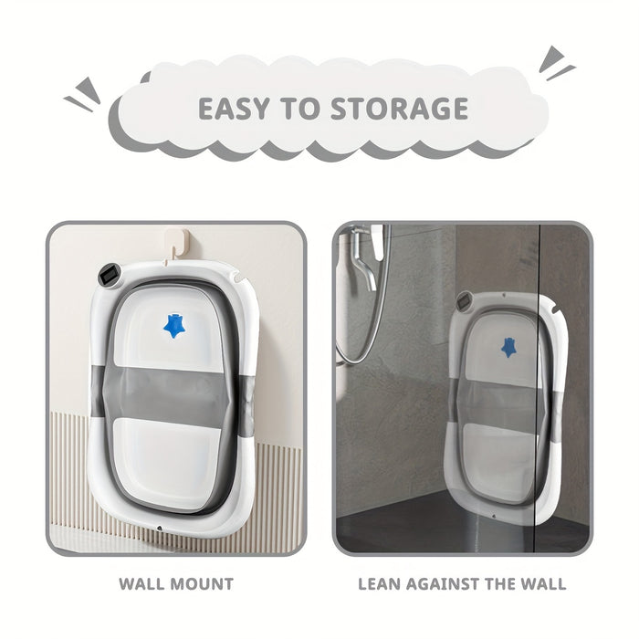 Foldable Baby Bathtub with Thermometer, Portable Travel Newborn Bathtub, with Soft Pad And Thermometer, Drainage Hole, Durable Foldable Youngsters Bathtub for 0-36 Months, Thickened Non-Slip Cushion, Smart Temperature Measure