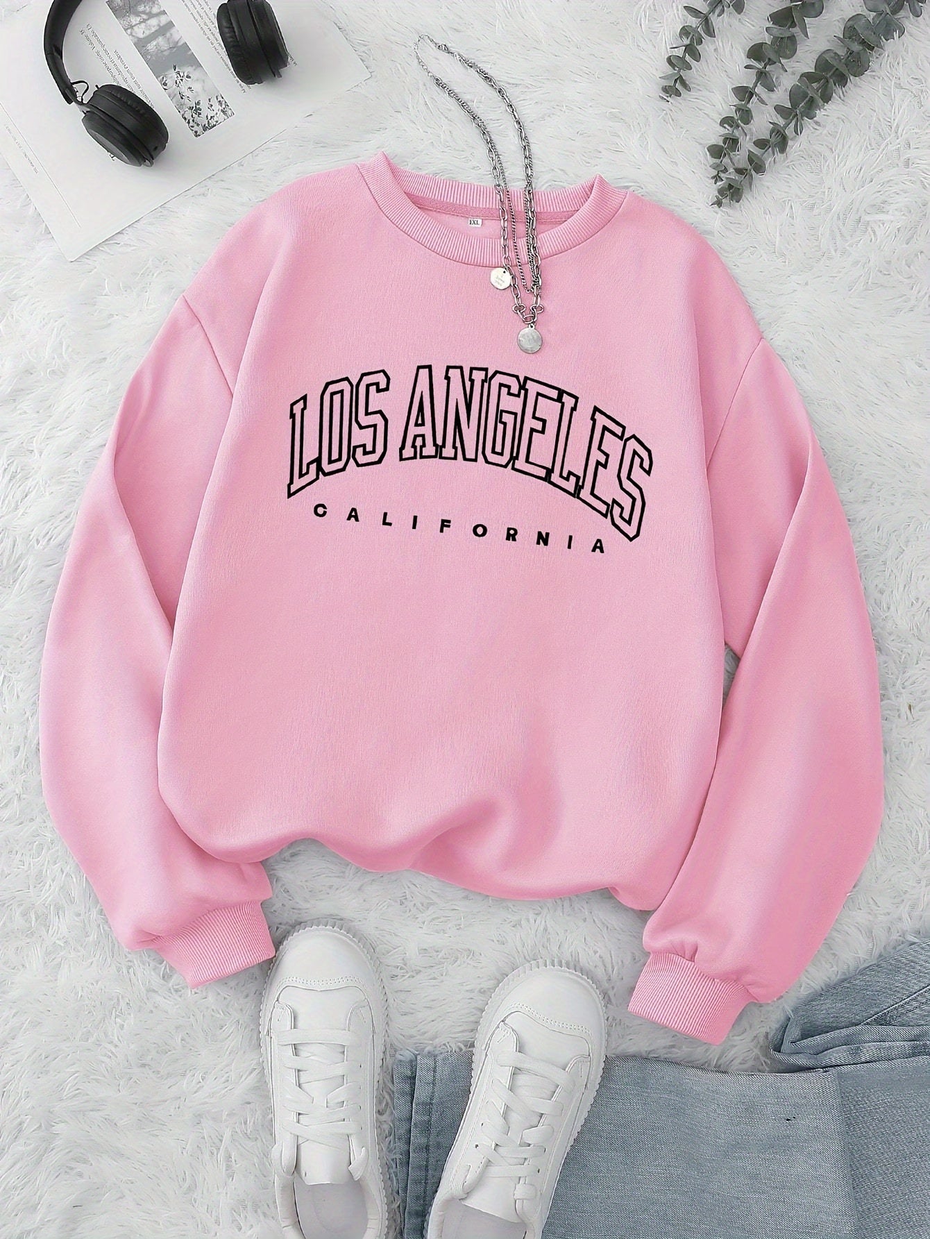 Los Angeles Print Preppy Crewneck Sweatshirt for Women, Long Sleeve Winter Fall Casual Cozy Sweatshirt
