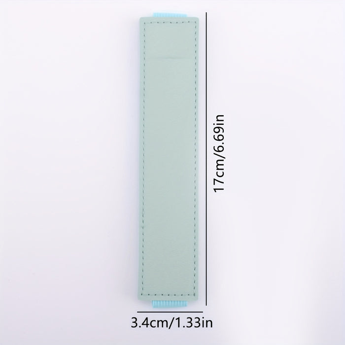 1pc Solid Color Notebook Pen Cover Pen Holder Pu Single Storage Elastic With Pen Bag