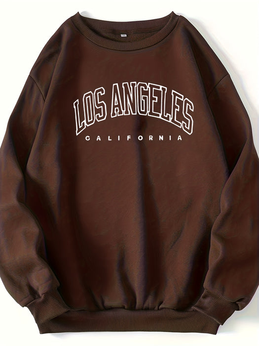 Los Angeles Print Preppy Crewneck Sweatshirt for Women, Long Sleeve Winter Fall Casual Cozy Sweatshirt