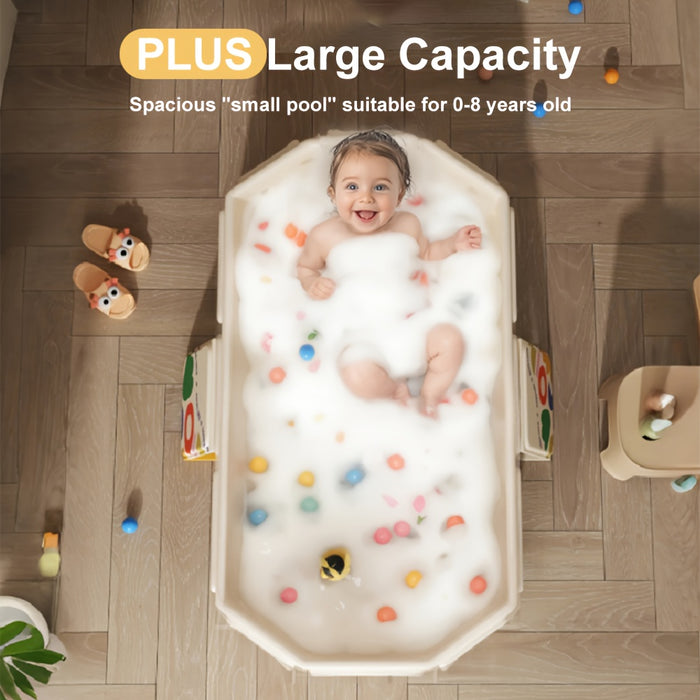 1pc Kids Portable Collapsible Bathtub, PVC Material, Non-Slip Base, Odor-Free, Ideal for Travel & Small Spaces, with Green & White, for 0-8 Years, Bathroom Gift