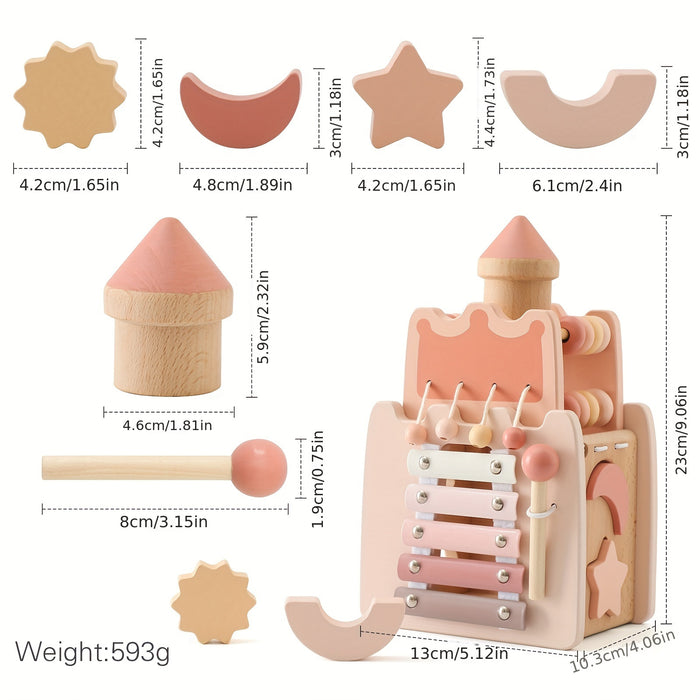 5 In 1 Wooden Castle Toy Set, Children'S Early Education Educational Toys, Stacked House Castle Matching Toys, Suitable For Children'S Birthday Gifts