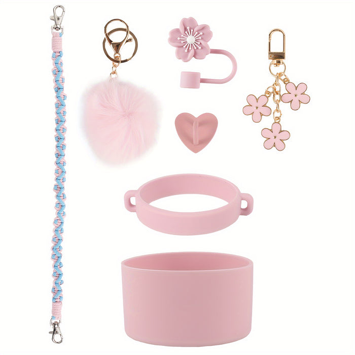Handwoven Carrying Strap for Water Bottles, Sports Cup Handle, Silicone Bottom Protective Sleeve, Straw Lid Accessories for Cups.