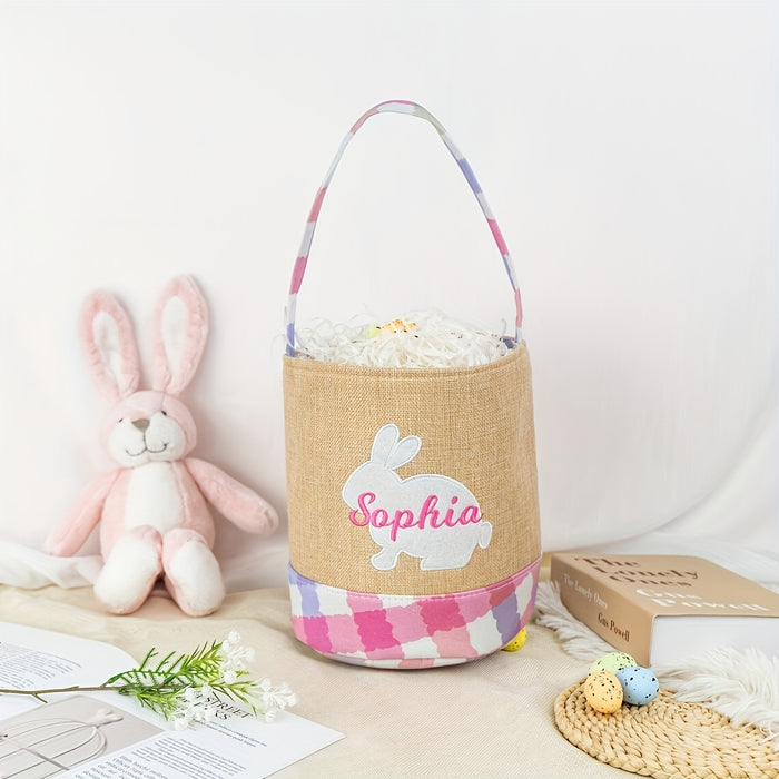 1pc Personalized Easter Basket with Custom Name, Bunny Design, Boy or Girl Easter Bucket, Lettered Easter Basket, Easter Gift