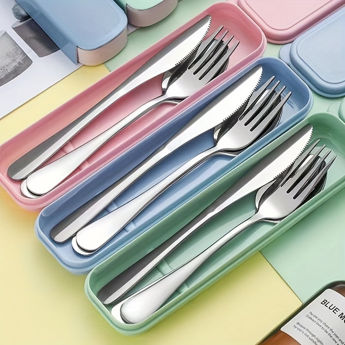 4-piece Portable Stainless Steel Travel Utensils Set with Knife, Fork, Spoon and Storage Case - Durable & Lightweight - Perfect for Office, School, Picnic, Camping and Outdoor Activities - Ideal Gift for Students, Travelers &