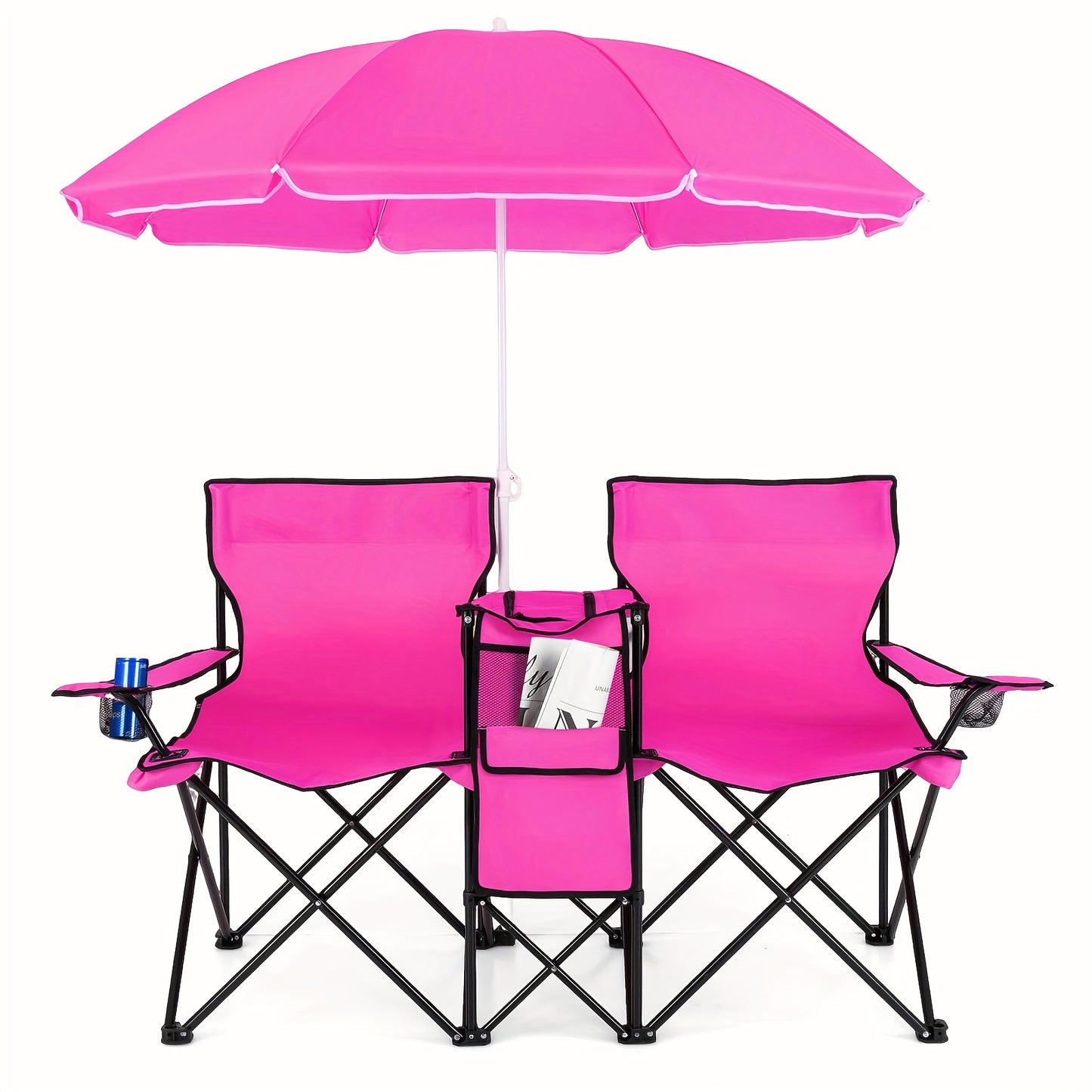 Portable Folding Picnic Double Chair W/Umbrella Table Cooler Beach Camping
