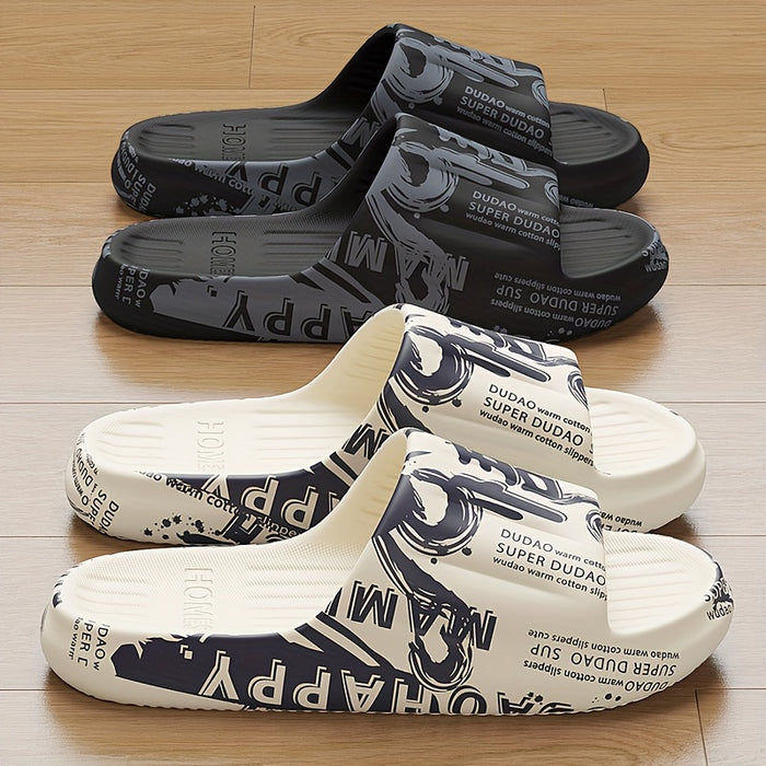 Men's Cartoon Print Slip-On Slippers - Soft EVA Indoor/Outdoor House Shoes for Bathroom, Shower & Beach - All-Season Comfort with Trendy Design, Cute Slippers