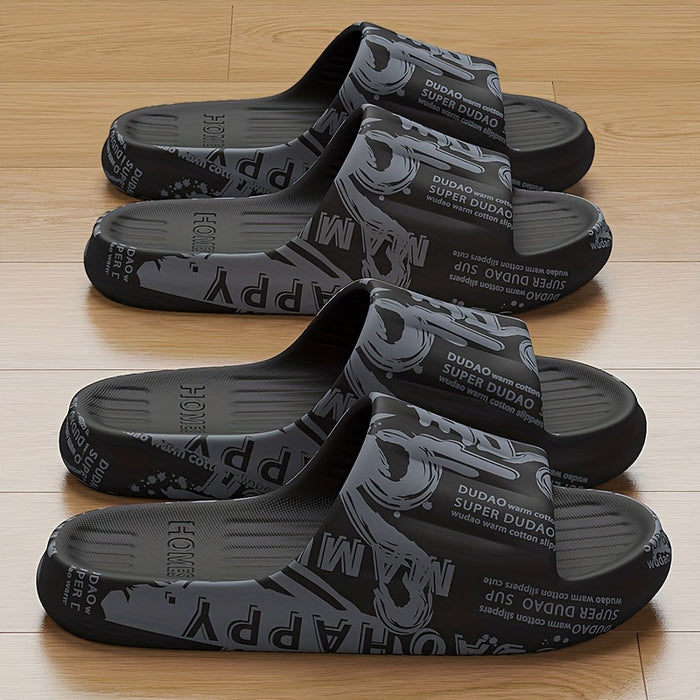 Men's Cartoon Print Slip-On Slippers - Soft EVA Indoor/Outdoor House Shoes for Bathroom, Shower & Beach - All-Season Comfort with Trendy Design, Cute Slippers