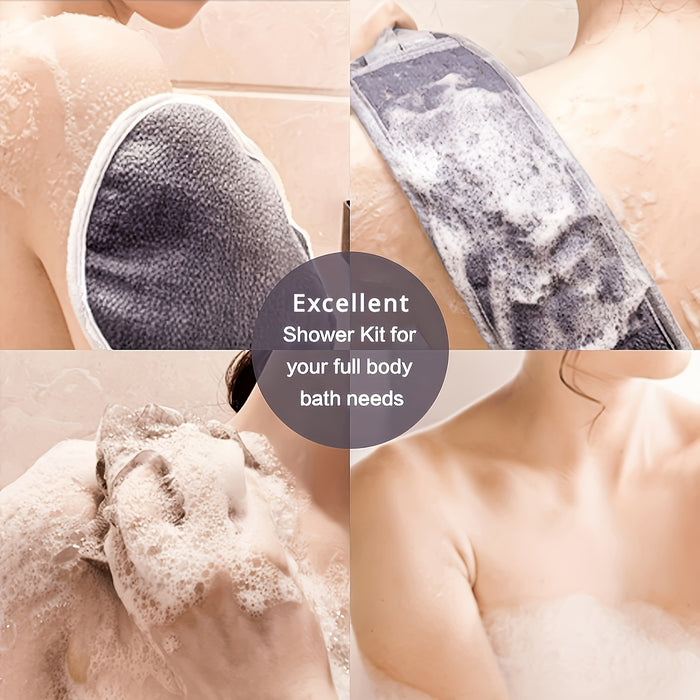 3pcs/set Back Exfoliating Set, Bath Glove, Loofah Sponge, Exfoliating Bath Washcloth Towel, Back Scrubber For Shower, Spa, Massage And Body Scrubs