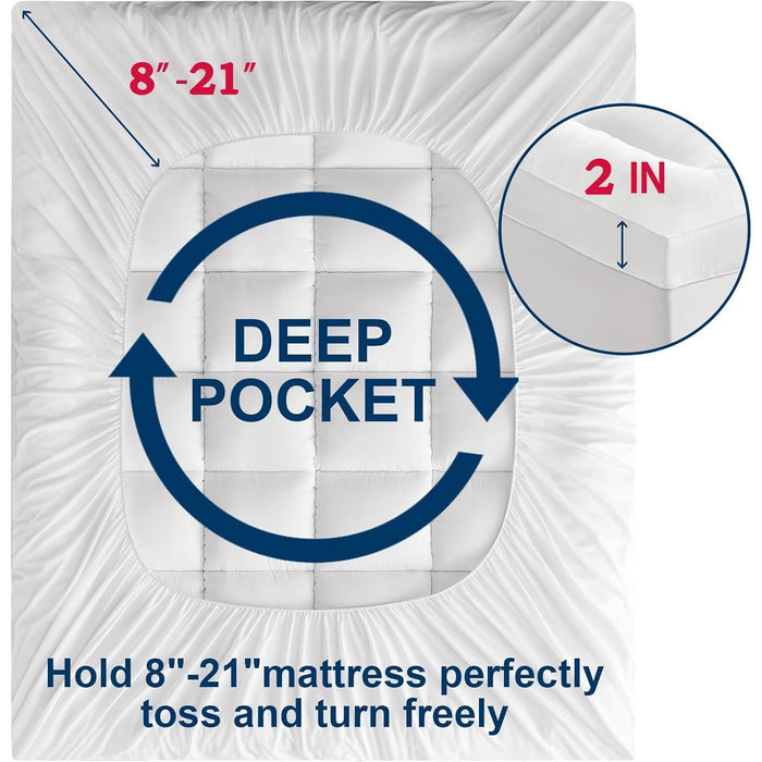 Cooling Mattress Topper, Breathable Extra Thick Mattress Protector with 8-21" Deep Pocket, Comfort Support Back Mattress Pad Cover