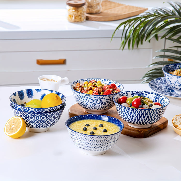 6pcs, Cerkik Ceramic Soup Bowls Set, 12oz/24oz, Porcelain Deep Cereal Bowl, Large Kitchen Dinner Bowl for Eating Salad, Dessert, Pasta, Noodle, Rice, Oatmeal, Microwave Dishwasher Oven Safe, Valentine's Day, Weddings, Vintage