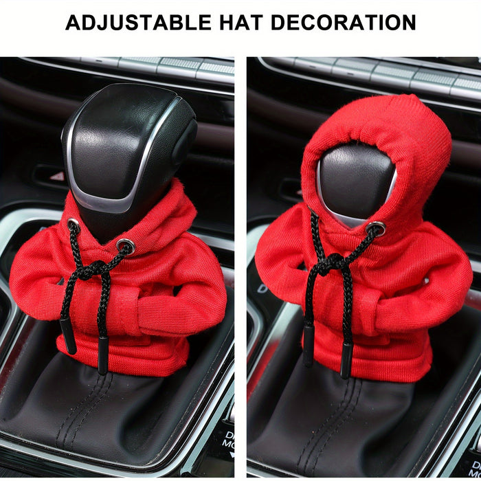 Large Universal Car Gear Shift Cover Hoodie, Fashionable Mini Hooded Sweatshirt for Auto Gear Stick Shifter Knob, Interior Accessories Decor