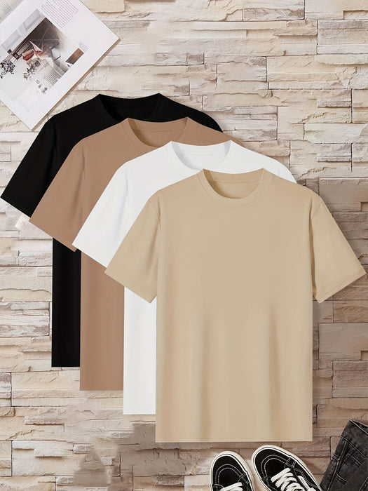 Men's Home Wear Solid Color T-shirt 4pcs Set