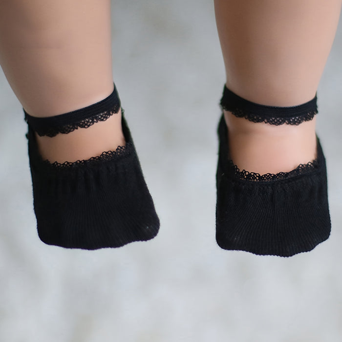 6 Pairs Pack of Lace-up Socks for Baby Girls, Cute Lace Boat Socks for Baby Girls, Summer Soft Lace-up Boat Socks