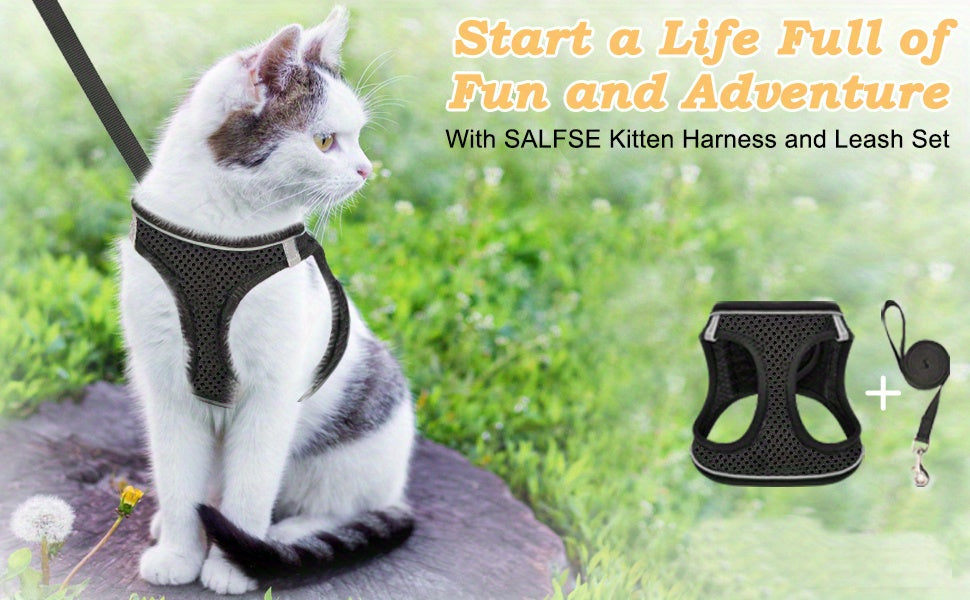 Escape-Proof Cat Harness & Leash Set: Reflective Soft Mesh Vest for Safe Outdoor Adventures with Your Kitten