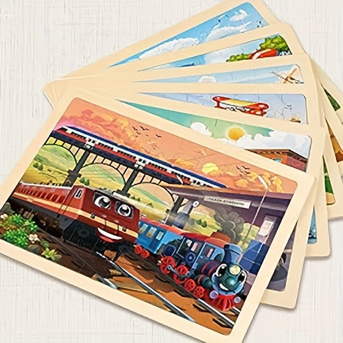 SYNARRY Wooden Car Puzzles For Children, 6 Packs Of 60 Pieces Puzzle Preschool Education Toy Gift For Boys And Girls