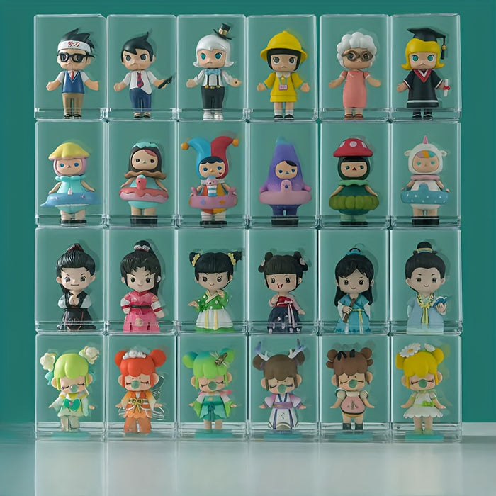 9-Pack Clear Acrylic Display Cases for Collectibles, Stackable Dustproof Cube Organizer Boxes, Contemporary Plastic Showcases for Figurines - Versatile Use, No Power Required