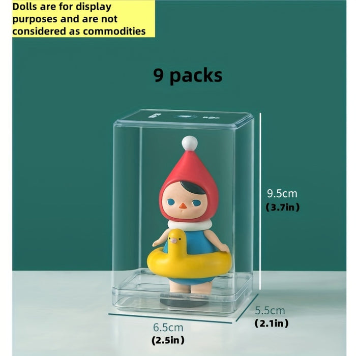 9-Pack Clear Acrylic Display Cases for Collectibles, Stackable Dustproof Cube Organizer Boxes, Contemporary Plastic Showcases for Figurines - Versatile Use, No Power Required