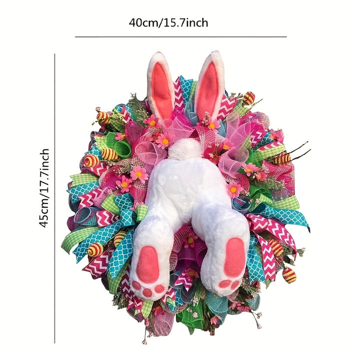 Electric Easter Bunny Wreath with Thief Ears - Classic Spring Door Decor, No Power Needed, Perfect for Home & Party