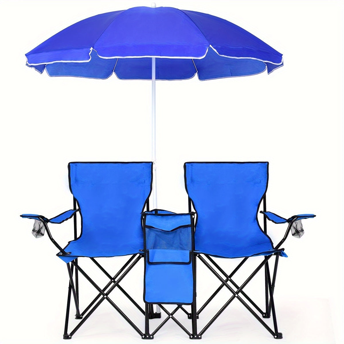 Portable Folding Picnic Double Chair W/Umbrella Table Cooler Beach Camping