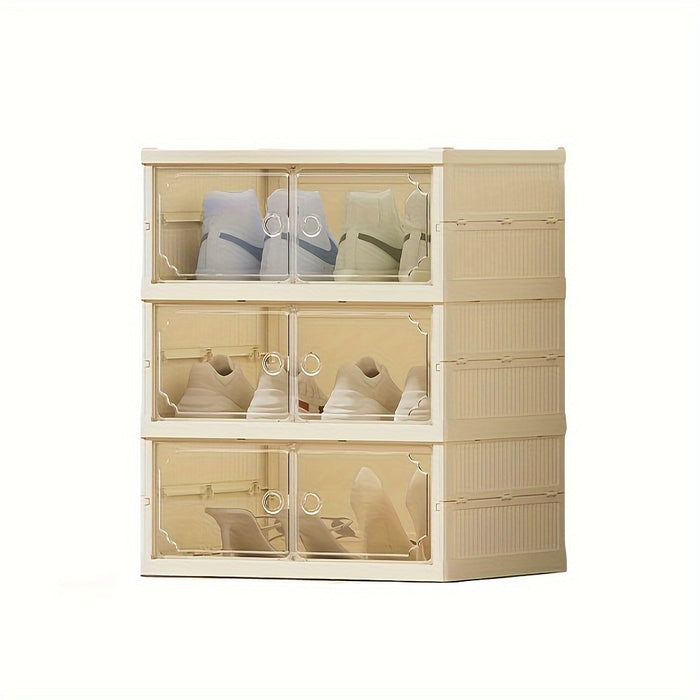 Portable Shoe Rack Organizer With Transparent Door, Foldable And Stackable Shoe Storage Cabinet