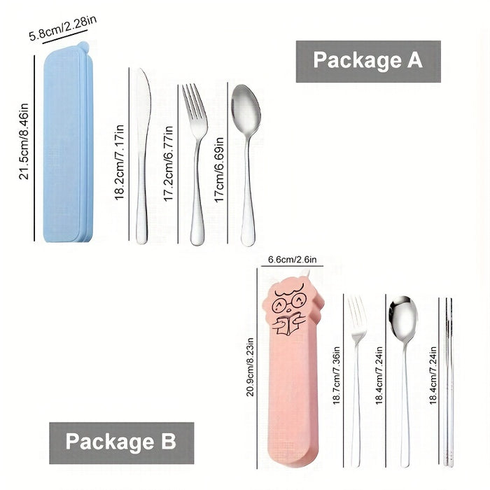 4-piece Portable Stainless Steel Travel Utensils Set with Knife, Fork, Spoon and Storage Case - Durable & Lightweight - Perfect for Office, School, Picnic, Camping and Outdoor Activities - Ideal Gift for Students, Travelers &