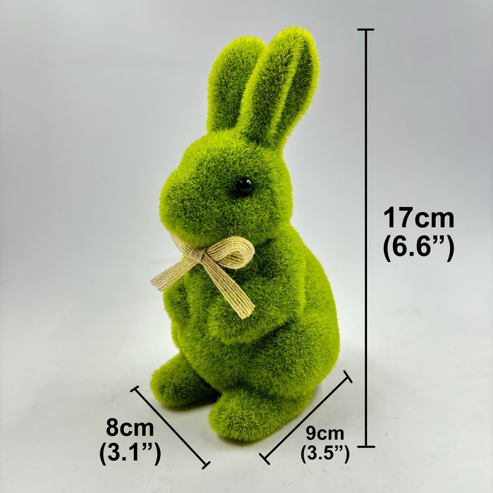 1pc Charming Green Flocked Bunny Statue, 6.6" - Easter & Spring Garden Decor, Outdoor Moss Rabbit with Ribbon Accent, Ideal for Holiday Celebrations & Home Yard Display