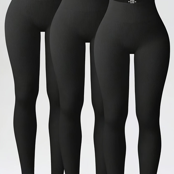 3pcs High Waist Tight Leggings, Sports Running Workout Fitness Yoga Pants for Women Gym