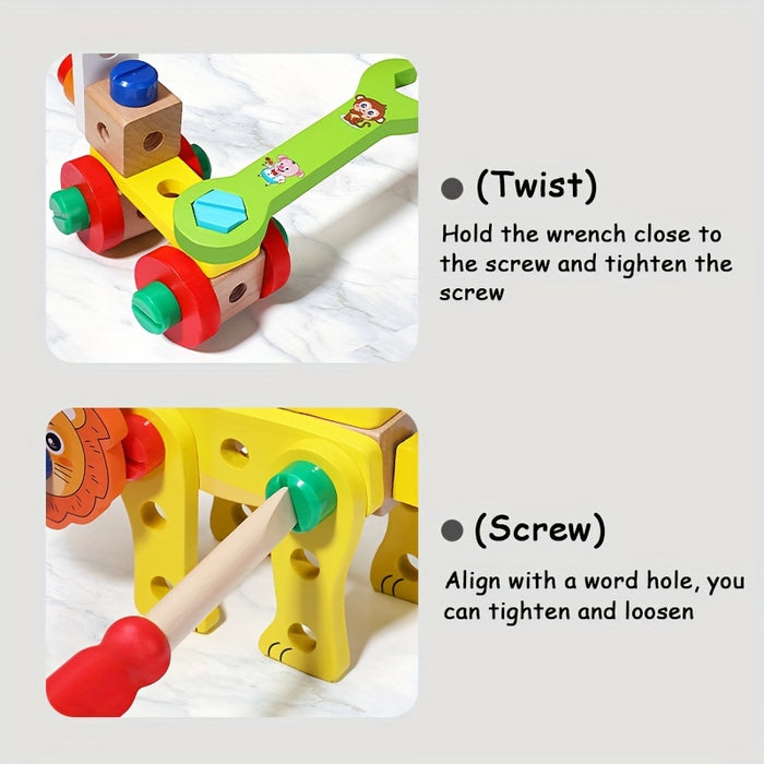 Kids' Wooden Animal Pattern Toolbox Toys With Hand Rope, Cute Cartoon Educational Toys For Boys Girls, Children's Building Block Assembly Toy, Birthday Gifts