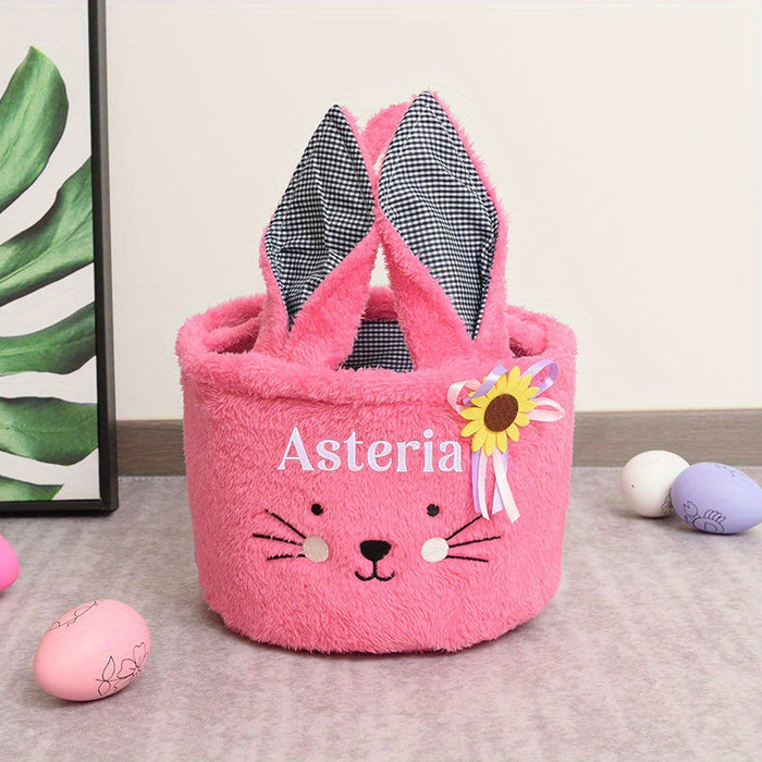 (Embroidery Customization) Easter Fashion Personalized Plush Two Picture Handheld Basket, Storage Basket, Storage Basket, Storage Bag, Personalized Embroidery Customization, Perfect Easter Gift, Best Gift for Family, Lovers a