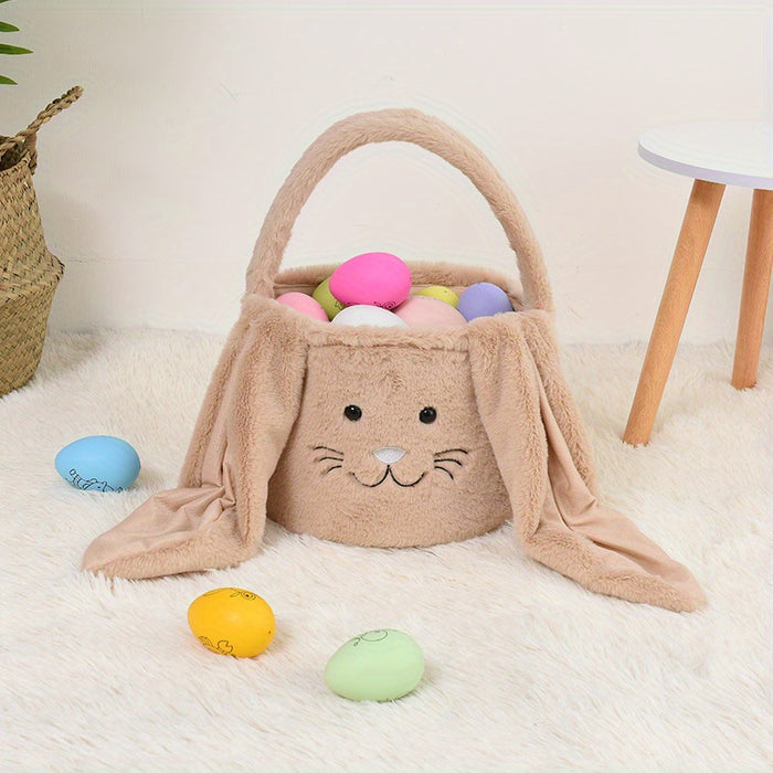 1pc/4pcs New Easter Decorative Hand Basket Long Eared Rabbit Plush Basket Handheld Candy Gift Bag Easter Egg Bag Storage Basket, Shelf Baskets