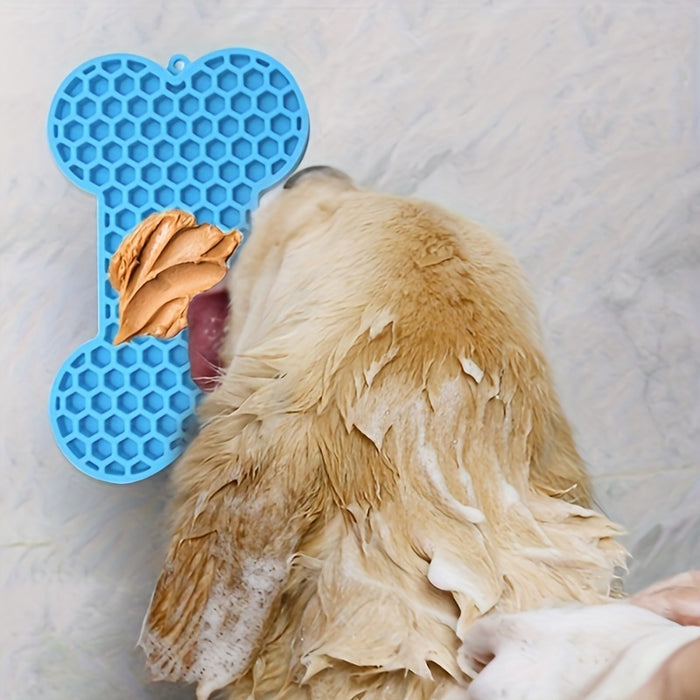 1pc Anxiety Relief Lick Pad For Dogs - Slow Feeder With Suction Cups For Peanut Butter And Treats - Bone-Shaped Pet Lick Pad