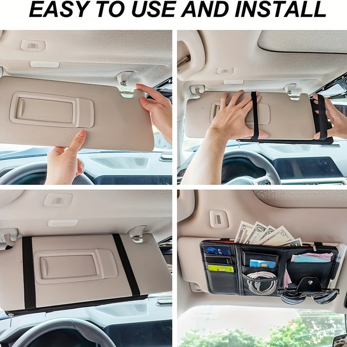 Car Sun Visor Organizer, Car Glasses Clip Storage Pocket Sunglasses Holder With Zipper Pocket For Car, Truck, SUV Auto Interior Accessories
