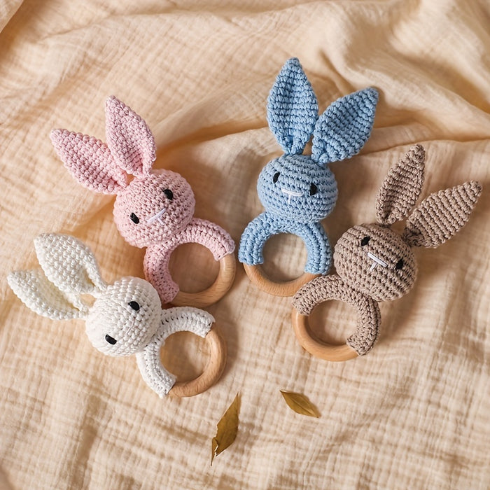 Crochet Bunny Youngsters Rattle, Cute Rabbit Gripping Toy, Youngsters Wooden Hand Rattle, Hand Rattle Toy Gift Box, Christmas Easter Gift