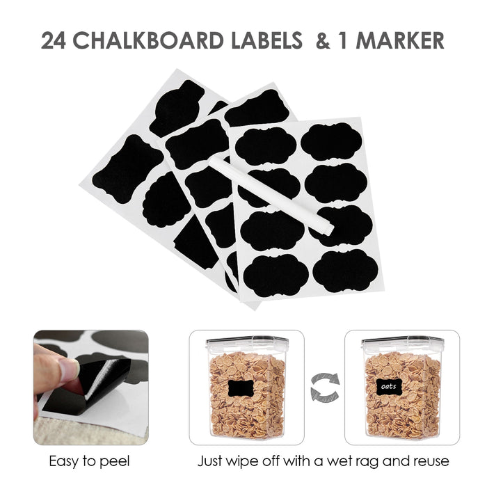Vtopmart 32pcs Food Storage Container Set, Kitchen Organizers And Storage, Sealing Can, BPA-Free Plastic Airtight Pantry Container with Lids for Cereal, Flour And Sugar, Includes 32 Labels (Black)