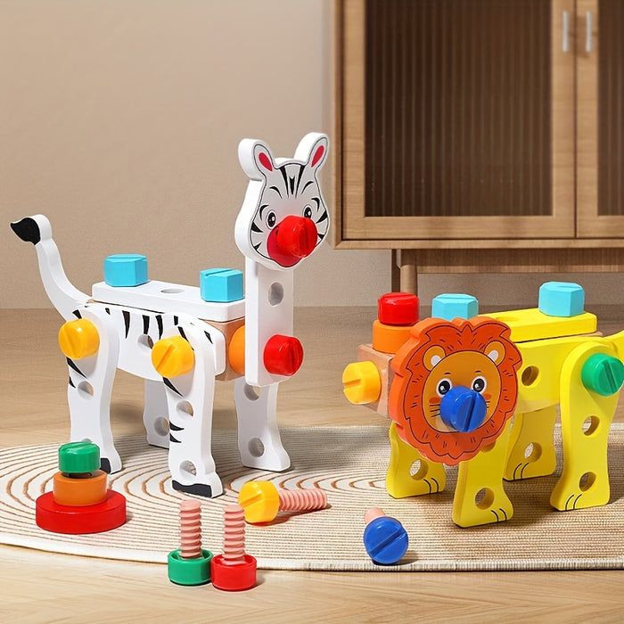 Kids' Wooden Animal Pattern Toolbox Toys With Hand Rope, Cute Cartoon Educational Toys For Boys Girls, Children's Building Block Assembly Toy, Birthday Gifts
