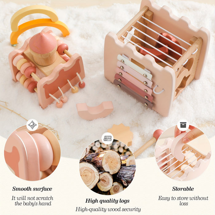 5 In 1 Wooden Castle Toy Set, Children'S Early Education Educational Toys, Stacked House Castle Matching Toys, Suitable For Children'S Birthday Gifts