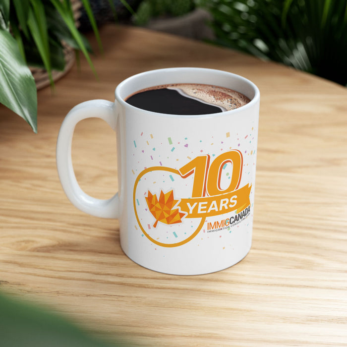 Personalized Celebratory Ceramic Mug, 10 Years Anniversary Gift, Canada Pride Coffee Cup, Birthday Celebration, Festive Drinkware