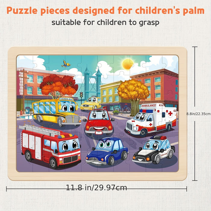 SYNARRY Wooden Car Puzzles For Children, 6 Packs Of 60 Pieces Puzzle Preschool Education Toy Gift For Boys And Girls