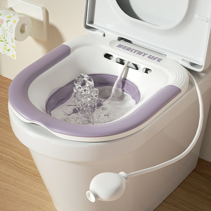 Wider Sitz Bath Kit - 1pc Collapsible Toilet Seat for Hemorrhoids, Postpartum Care with Deeper Bowl, Plastic, Drain Holes and Flusher Hose