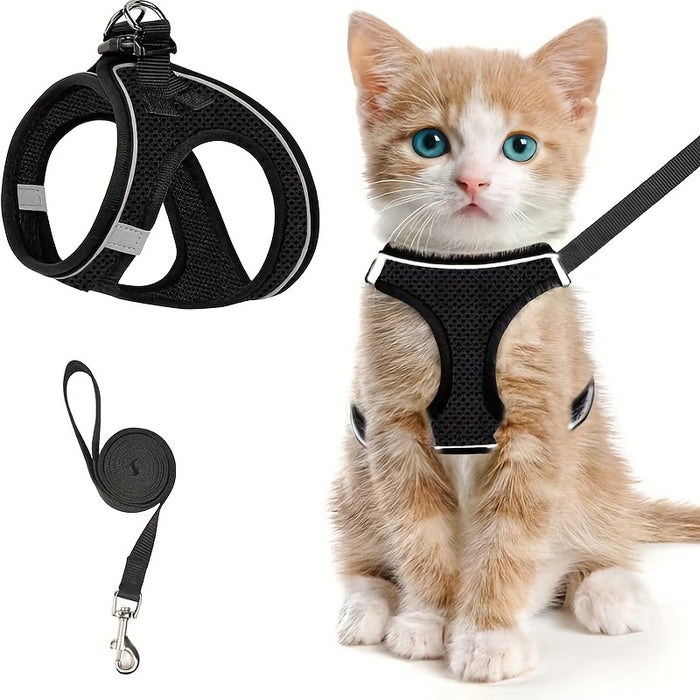 Escape-Proof Cat Harness & Leash Set: Reflective Soft Mesh Vest for Safe Outdoor Adventures with Your Kitten