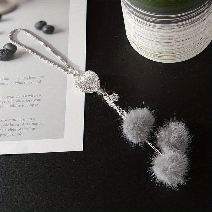 Sparkling Heart Rhinestone Car Ornament: Plush Ball & Heart Design for Women & Girls