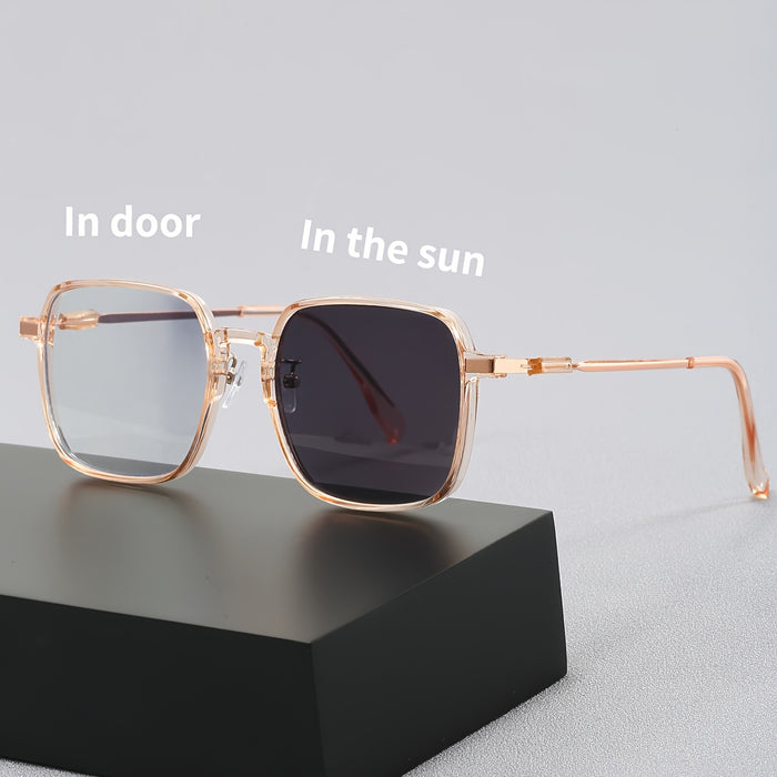 Square Light-Sensitive Color-Changing Flat Glasses for Men and Women