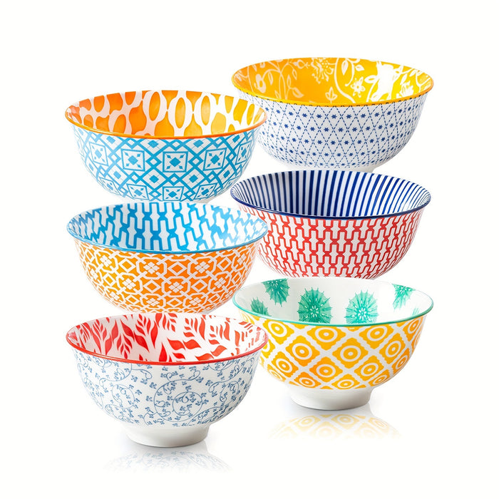 6pcs, Cerkik Ceramic Soup Bowls Set, 12oz/24oz, Porcelain Deep Cereal Bowl, Large Kitchen Dinner Bowl for Eating Salad, Dessert, Pasta, Noodle, Rice, Oatmeal, Microwave Dishwasher Oven Safe, Valentine's Day, Weddings, Vintage