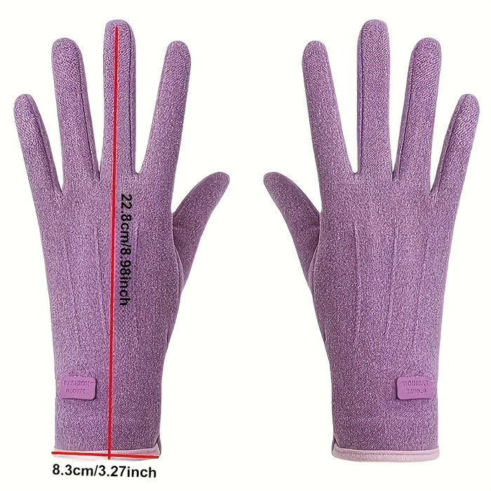 1 Pair of Thermal Fleece-Lined Polyester Gloves for Women, Touchscreen Compatible, Elastic Warm Outdoor Driving and Cycling Gloves