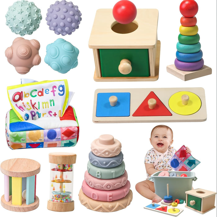 Youngsters's and Youngsters Toys Suitable for 6-12 Months Old Youngsters, 1 Year Old, 8-in-1 Learning and Educational Set Wooden Sensory Toys Suitable for 12-18 Months Old Youngsters, Youngsters Birthday Gifts, Christmas, Hal