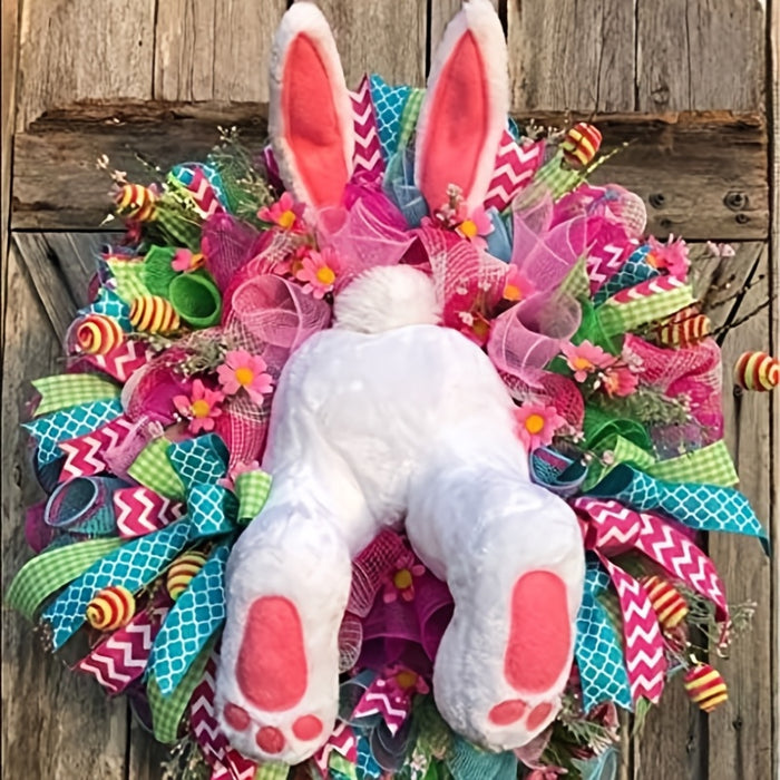 Electric Easter Bunny Wreath with Thief Ears - Classic Spring Door Decor, No Power Needed, Perfect for Home & Party